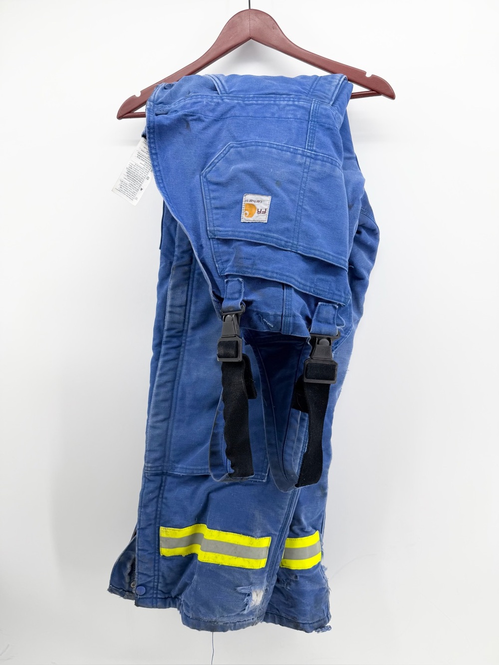 Carhartt FR 34x32 Blue Distressed Quilt Lined Bib Overalls Distressed Workwear‎